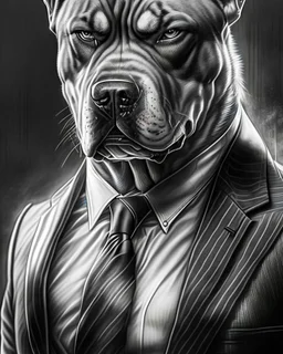 Illustrative sketch of a image of an angry humanoid dog, suit and tie, arte lineal ultra quality, 8k, cuerpo completo