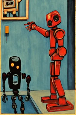 Artist screaming at a robot