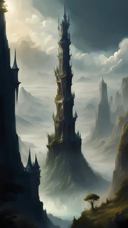 fantasy concept art, very slim tower, insanely high