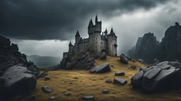 gloomy castle in the rocky fields