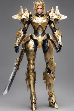 Full body Facing front Gorgeous Photography Beautiful Medusa Queen Cyborg dressing Armor Mecha Robo Golden and jewelry