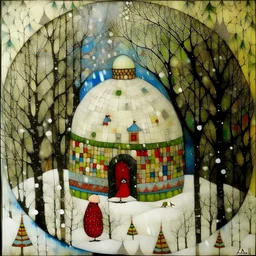 Art brut, beautiful Christmas, snow dome, mixed media