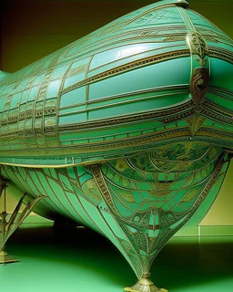 A mint colored airship with fans designed in Mehndi design painted by Juan Gris
