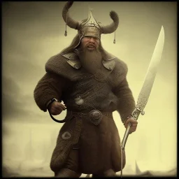 A viking with muscles and sharp swords, scary, steam punk, realistic, made in octane, cinematic, ultra-realistic, extremely detailed octane rendering, 8K, VRAY Super Real ar 2:3, dof photorealistic futuristic 50mm lens hard lighting dark gray tintype photograph, realistic lighting, sepia color