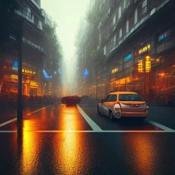 Cyberpunk street view in night, Paris, rain, ground reflection