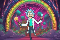 Rick in 8k cartoon artstyle, neon effect, Rick and morty them, close picture, rain, fantasy world, intricate details, highly detailed, high details, detailed portrait, masterpiece,ultra detailed, ultra quality