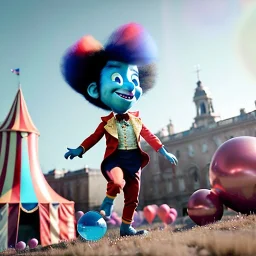 Ultra realistic circus scene. Sweet big hair monster flying. playing with Child’s, smile, happy, color bubbles, smooth color, waist up view, Wes Anderson style, a lot of people background, highly detailed, concept art, unreal engine 5, god rays, ray tracing, RTX, lumen lighting, ultra detail, volumetric lighting, 3d, finely drawn, high definition, high resolution.