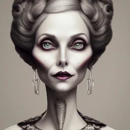 extrem tim burton style of old cruel lady stepmother, sharp focus