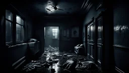 Hogyan is érthetné a második emeleti lakó a földszinten élő nyomorúságát? high contrast, detailed, thriller, deep dark colors, gloomy, cinematic