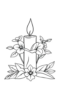 outline art for candle flower love coloring page for kids, classic manga style, anime style, realistic modern cartoon style, white background, sketch style, only use outline, clean line art, no shadows, clear and well outlined