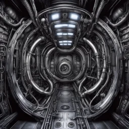 Photorealistic industrial edge, Giger, Despain, hyperbaric chamber infinity stretch, maximalism