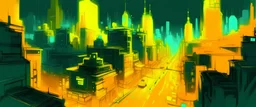 A yellow neon city painted by Zosan