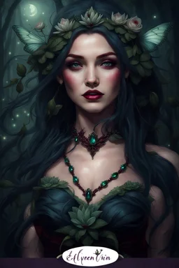 Dark burgundy red hair, elven crown, roses emerald, Water lilies, long hair,lotus ,night, Fairy princess rapunzel hair ,queen crown, dragonflies fireflies ,elven tiara ,flowers, fairy wings, gothic, red ,fairy crown,butterflies