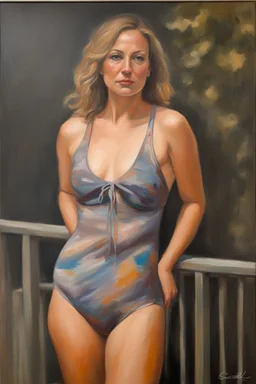 full color facial Portrait of Sissy with the two-piece bathing suit on - oil painting by Scott Kendall