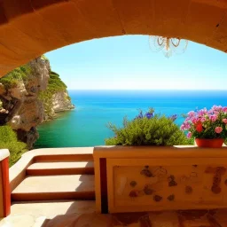 Staircase overlooking the sea, Mediterranean fauna