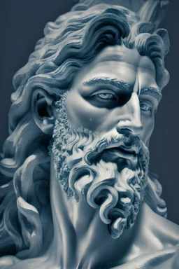 male face of the mythical gods Poseidon, black and white face straight view