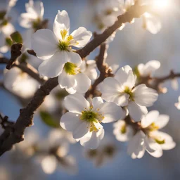 Almond blossoms in the light