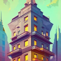 interwarmodernism architecture+artdeco+San Francisco+detailed facades+Book illustration by Gediminas Pranckevičius, Jean Baptiste Monge, Brian Kesinger, Anton fadeev, strong lines, high contrast vibrant colors, highly detailed, 16k resolution, trending on behance""