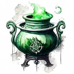 watercolor drawing mystical Gothic dark green The witch's cauldron, mysticism, magic, gothic, on a white background, , Trending on Artstation, {creative commons}, fanart, AIart, {Woolitize}, by Charlie Bowater, Illustration, Color Grading, Filmic, Nikon D750, Brenizer Method, Side-View, Perspective, Depth of Field, Field of View, F/2.8, Lens Flare, Tonal Colors, 8K, Full-HD, ProPhoto RGB, Perfectionism, Rim Lighting, Natural Lighting, Soft Lighting, Accent Lighting, Diffracti