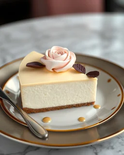 elegant cheesecake for a high-end cafe menu. Cheesecake should be presented on a stylish Turkish plate with a smooth creamy texture and graham cracker crust. Slice with cream rose topping or chocolate leaves for a touch of sophistication.", unreal engine, greg rutkowskу. Digital art, perfect composition, beautiful, thoughtful, insanely detailed octane render, popular on artstation, fine art photography 8k, photorealistic