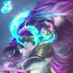 stunningly beautiful female neon and purple hair, fantasy art, fae priestess, world of warcraft video game, goddess sharp focus, digital, painting, 8 k, concept art, art by wlop, artgerm, greg rutkowski and alphonse mucha