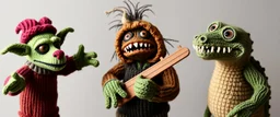 masterfully knitted Hobgoblin ,Gnoll ,Troglodyte and Lizard Man puppet band