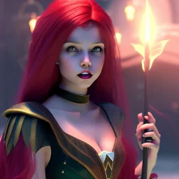 Attractive teenage girl with blood-red hair who is dressed like a witch casting a spell, girl has green eyes, background is realistic space renditions, goth girl dress, full body portrait, arm colors gradient effect into stars, rendered, unity 3d, unreal engine, dslr, hdr, 4k, edited, photorealistic, normal number of appendages, freckles