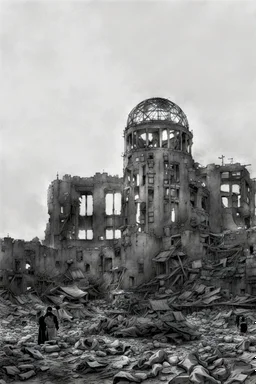 hiroshima dome, manga page, no greyscale, only line arts