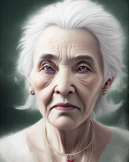 portrait of a dignified old woman with green eyes and white hair