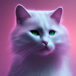 Cat, white, hyperrealism, masterpiece, expert, 8K, sharp focus, cinematic lighting, pink, green, blue, pastel