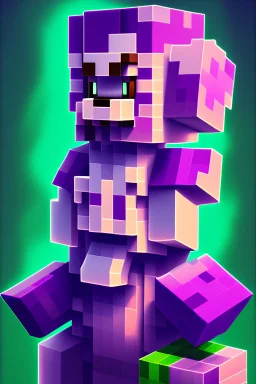 a portrait of a purple Minecraft guy, 2d, large pixel style