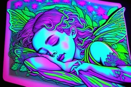 black light art neon colors cute sleeping fairy