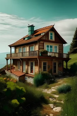 A house in the style of Vintage with a view.