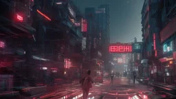 4k, hyper-realistic, Ultra-HD, Ray-tracing, cyberpunk, cybernetics, Asian, Female, short, jacket, carrying pistol, hacker, night time, bright signs, lively city, desktop wallpaper, cute