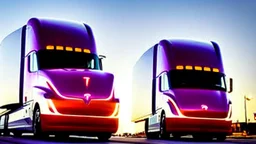 A Tesla semi-truck is racing at top speed, across the 'French Quarter' in New Orleans, Louisiana. CINEMATIC. WIDE ANGLE LENS.