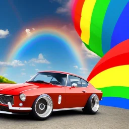 car running above the rainbow