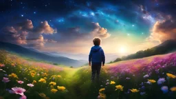 2031. Dans son monde doux, l'enfant rêveur se perd, parmi les fleurs, les étoiles et le ciel clair. Son regard innocent, ses pensées envoûtées, Dans un univers de beauté, à jamais émerveillé. Il imagine des châteaux dans les nuages, des lucioles jouant dans les prairies sauvages. Ses rêves sont comme des contes de fées, où chaque instant est un trésor à savourer. Son cœur pur bat au rythme de l'imagination, Dans un océan de joie et de fascination. Car c'est dans ses rêves qu'il trouvera l'infini