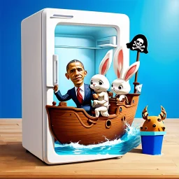 phototorealistic album cover album cover album cover obama doing stupid shit and bucks the bunny riding a swine pirate ship in the fridge