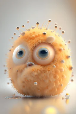 Microscope photography of a crying cute bacteria furry orange character from Planet Mercury , photorealistic, 3D, unreal engine, octane render, intricate details, Studio Professional Photography, Top Light, 35mm lens, on flat white background