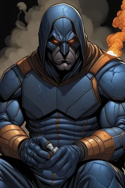 Darkseid dressed in a tracksuit smoking a joint