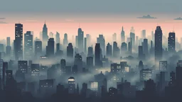 a vector graphic of city in the mist at dusk