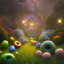 pixar style, volumetric summer garden environment and background, realistic painting of donuts rain, looking excited, volumetric lighting, dramatic lighting, detailed digital painting, extreme dense and fine fur, anime, ornate, colour-washed colors, elegant, small minutiae, tiny features, particulars, centered, smooth, sharp focus, renderman gofur render, 8k, uhd, detailed eyes, realistic shaded volumetric lighting, sunlight caustics, backlight, centered camera view