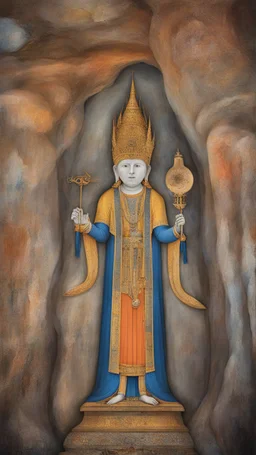 Bosch painting style , An amazing temple with a great status all around in un underground dark cave