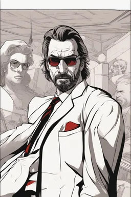 an muscular and menacing Hans Gruber wearing red-tinted glasses