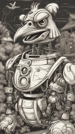 a chicken robot as a poster from a halloween horror movie, high detail