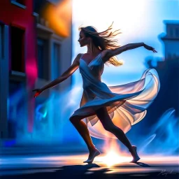 woman dancing in the street siluette