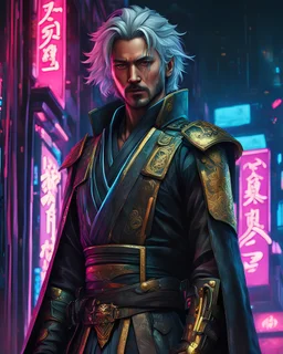 raiden shogun, crypto, baal, genshin, Cyberpunk 2077, Blade Runner 2049, Renaissance Painting, Neon Lights, Renaissance Art Style, Refined Details, Rich Textures, Human Figure, Clothing, Accessories, Ornaments, Textured Fabrics, Botticelli, Realistic, High-Detail, High-Resolution, Cyberpunk Aesthetic, Renaissance Aesthetic, Painterly Style, Atmospheric Lighting, Cinematic, Concept Art, Futuristic, Rembrandt, Character