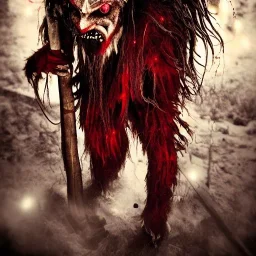 Wa-vy style, epic photo of a bloody krampus, ultra realistic, cinematic