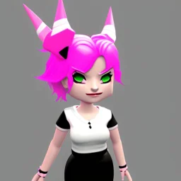 ROBLOX woman character pink hair with horns with white t-shirt and black tie