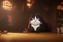 2 fat cat in a bar, high-quality, fine-detail, intricate, digital art, detailed matte, volumetric lighting, dynamic lighting, 3D octane render, Marc Adamus, Ann Prochilo, Romain Veillon,